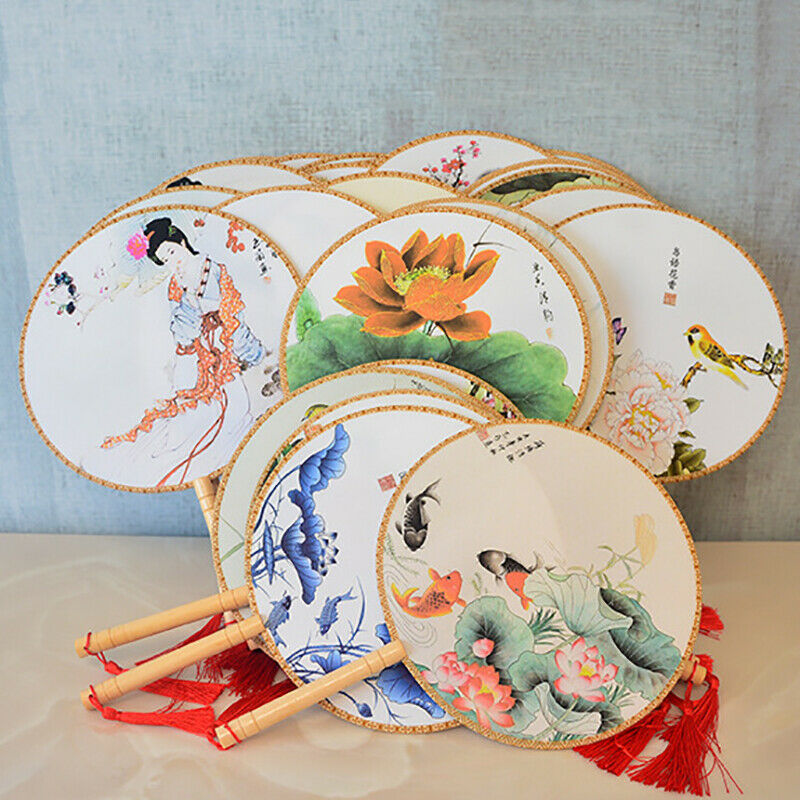 Chinese Style Round Hand Held Folding Silk Fan For Wedding Event Party GiftsJ Bj