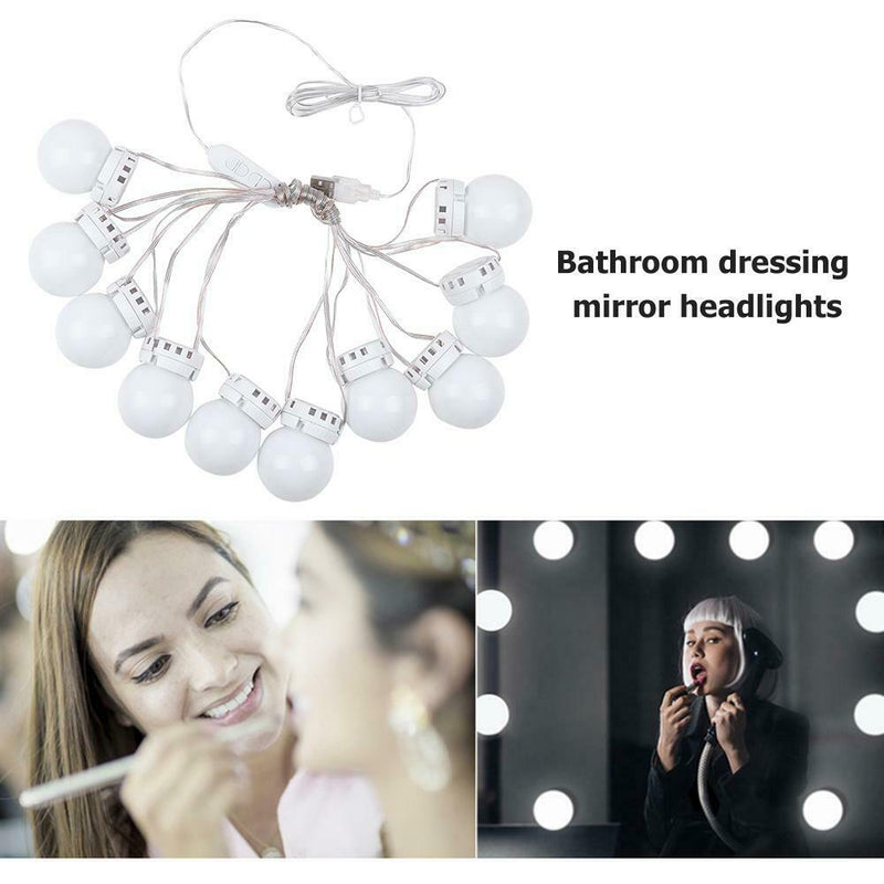 LED Hollywood Makeup Vanity Mirror Lights Dressing Table Dimmable 10 Bulbs Kit