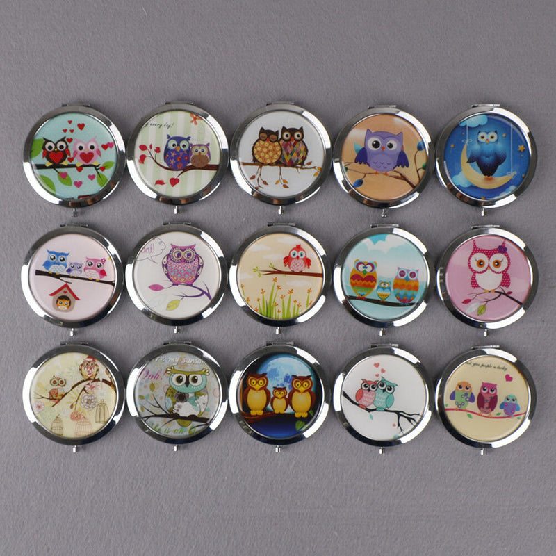 Women makeup compact pocket owl mirrors portable double-side folding mirror  JR