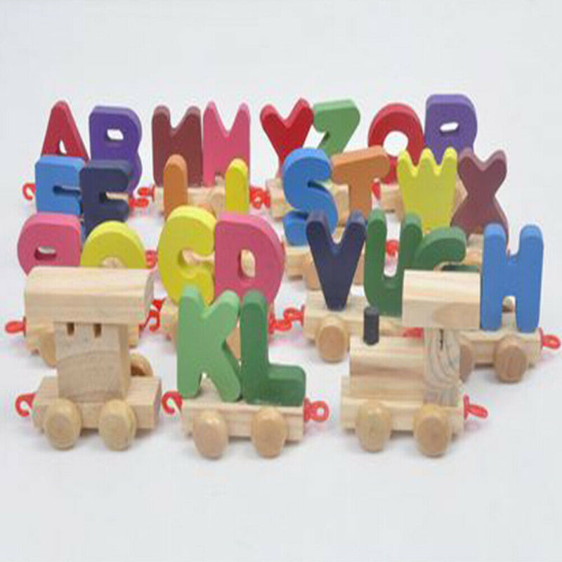 Wooden Train Set Alphabet Letters with Carriage Kids Toddler Educational Toys