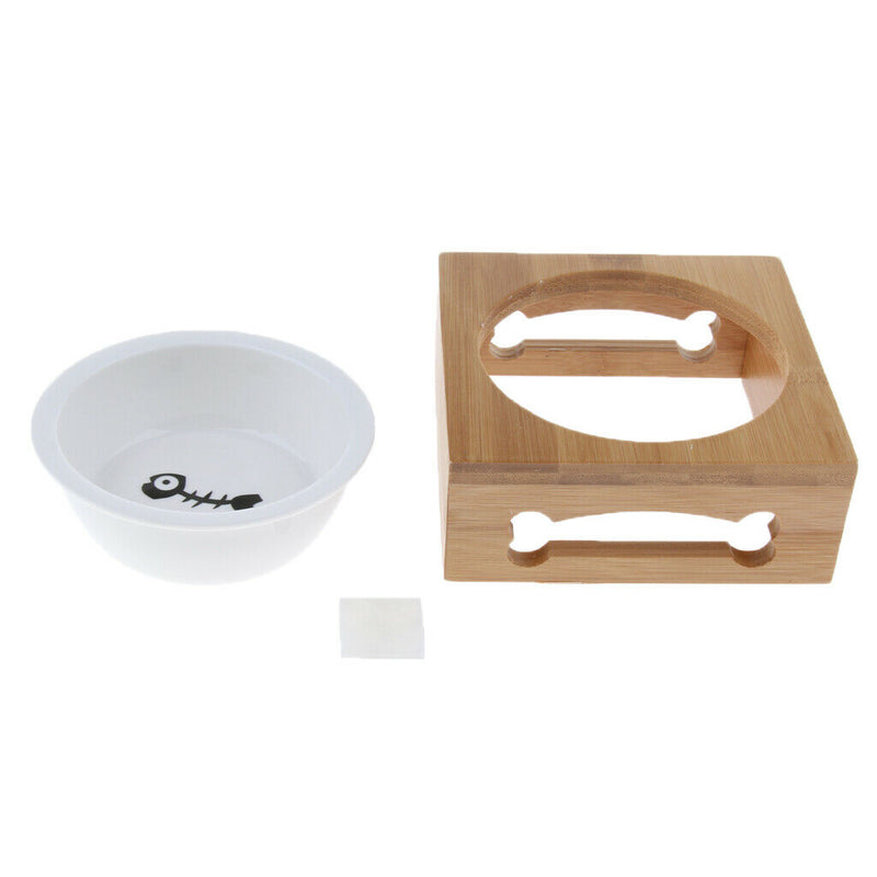 Pet Cat Raised Feeder Solid Bamboo Stand Perfect for Cats and Small Dogs