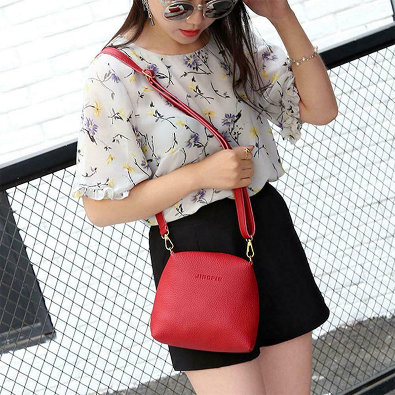 4pcs/set Litchi Leather Tassel Women Tote Shoulder Handbags Card Bags (Red)