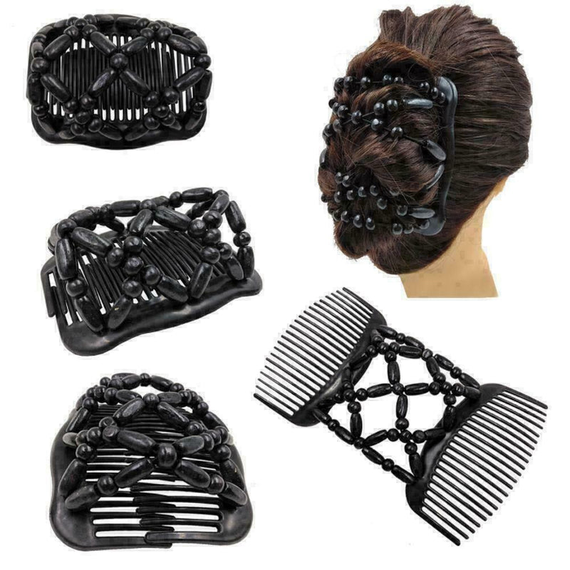 Women Magic Variety Hair Comb Imitation Wood Double Row M9S4 In Bead Change Y7Q4