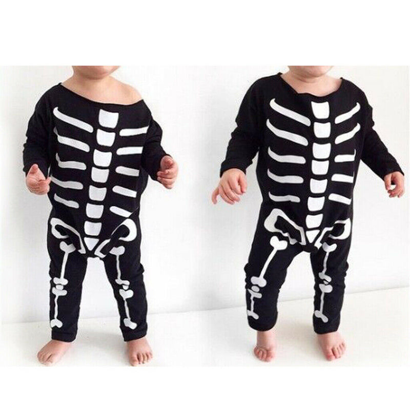 One Piece Skeleton Halloween Costume Bodysuit Baby Boys Girls Play Romper 80