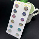 6 Pairs Womens Colorful Earring Galaxy Time Gem Stainless Steel Stud Earrings
