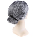 Old Lady Grandma Granny Grey Wig Bun Hair Grand Mother Fancy Dress Costume FT
