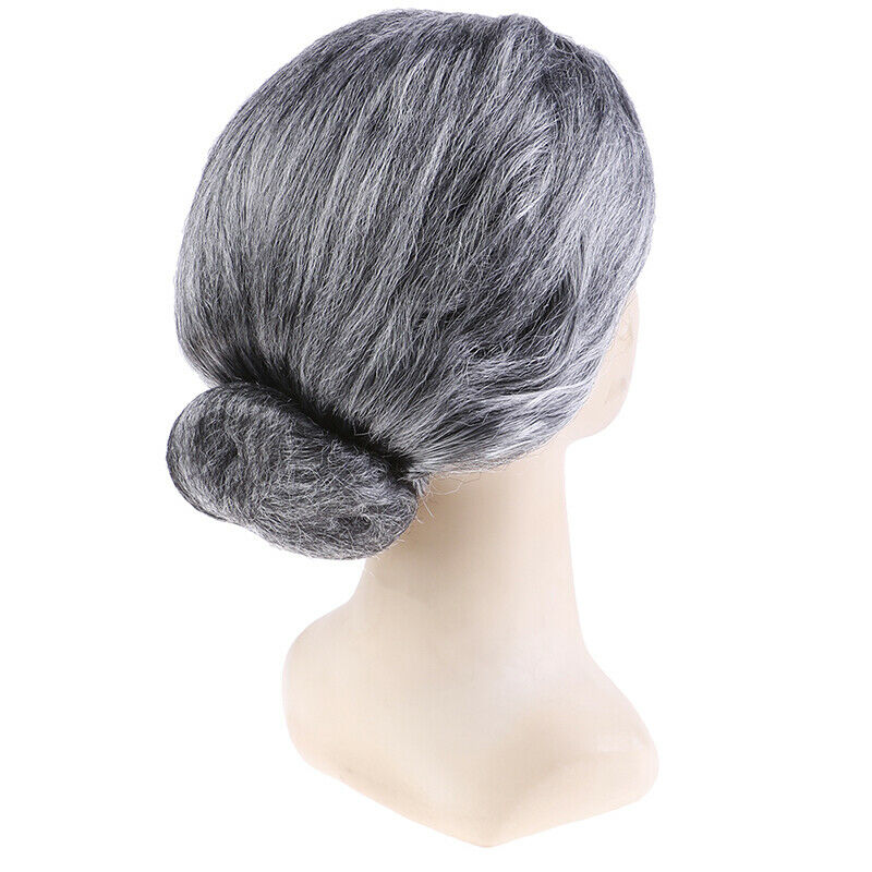 Old Lady Grandma Granny Grey Wig Bun Hair Grand Mother Fancy Dress Costume FT