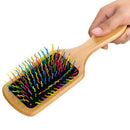 Natural Wooden Hair Brush, Natural Rainbow Wooden Paddle Hair Brush