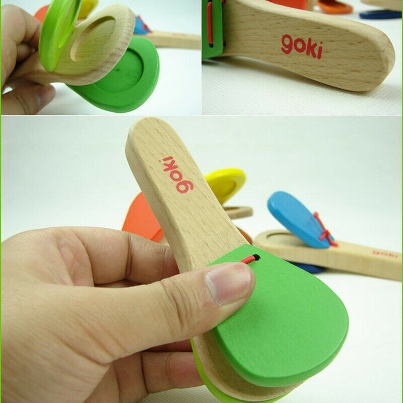 Children's Wooden Percussion Instrument Castanet Clapper Creative Long Hand T4N4