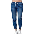 Women Casual Jogger Pants Drawstring Elastic Waisted Jeans Solid Ladies Den V1F6