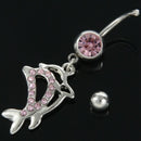 Double Dolphins Rhinestone Belly Ring Body Button Bars Jewellery,Pink