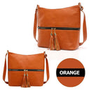 Casual Tassel Crossbody Bag Women PU Leather Satchel Shoulder Bags (Orange) SN9F