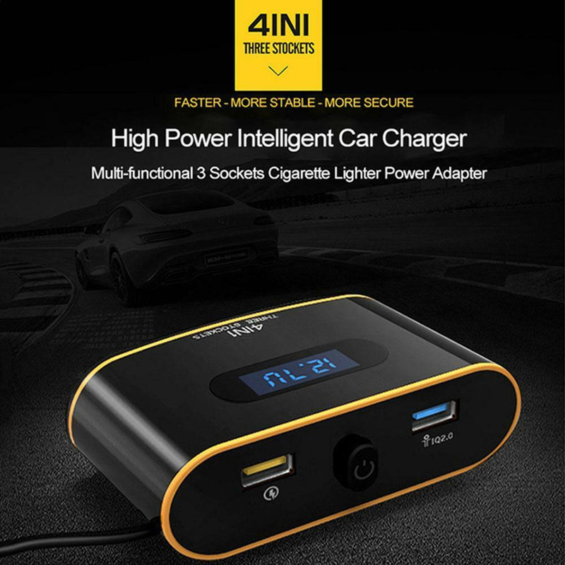 120W Dual USB Smart LED Display Quick Charge Car Charger Cigarette Lighter Kit