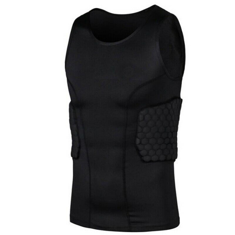 Men's Rib Protector Padded Vest Compression Shirt Training Vest with 3-Pad fN6O8