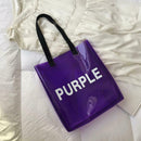 Transparent PVC Shopping Tote Women Shoulder Beach Travel Handbags (Purple)