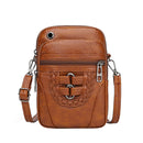 Women Soft PU Messenger Bag Multi-layer Shoulder Zipper Phone Pouch (Brown)
