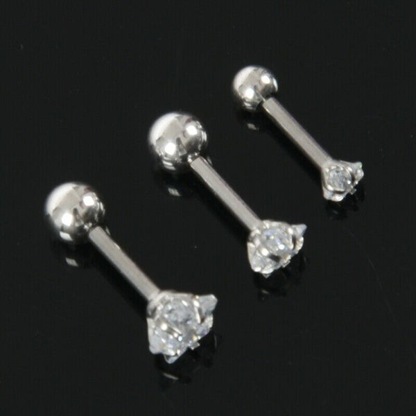 1 Set Of 3 Size 316L Steel Stars Clear Zirconic Cartilaginous Ear Piercing EK5R5