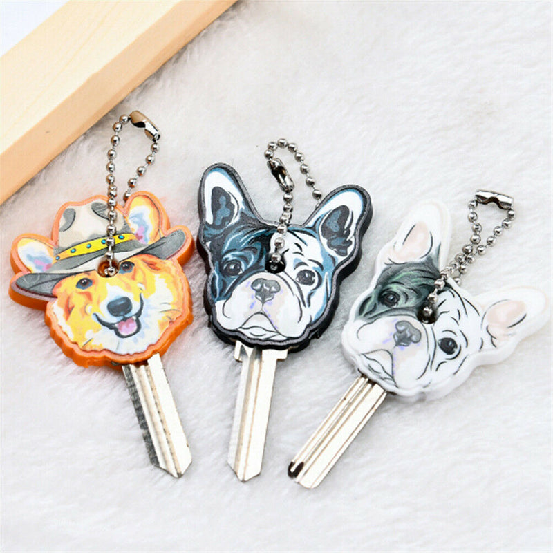 5pcs Mixed Puppy Pug Dog Key Cover Cap Keychain Key Ring Key Case Unisex Gif Gw