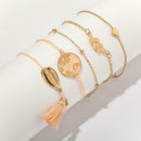 5pcs/set Bracelet Women Heart Shell Flower Bead Chain Retro Tassel Jewelry