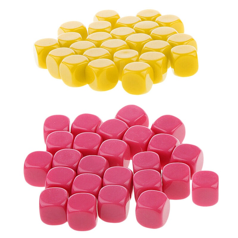 50 Pieces Opaque Blank Dice D6 for D&D RPG MTG Party Games Yellow + Rose Red