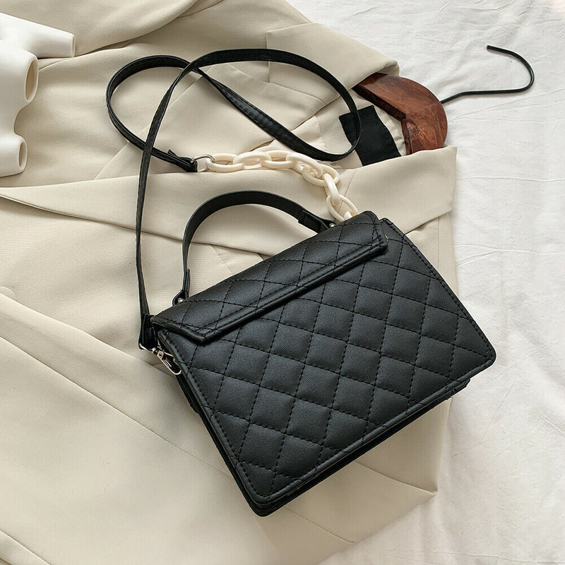 Lattice Women Messenger Bag Small Square Shoulder Crossbody Handbag (Black)