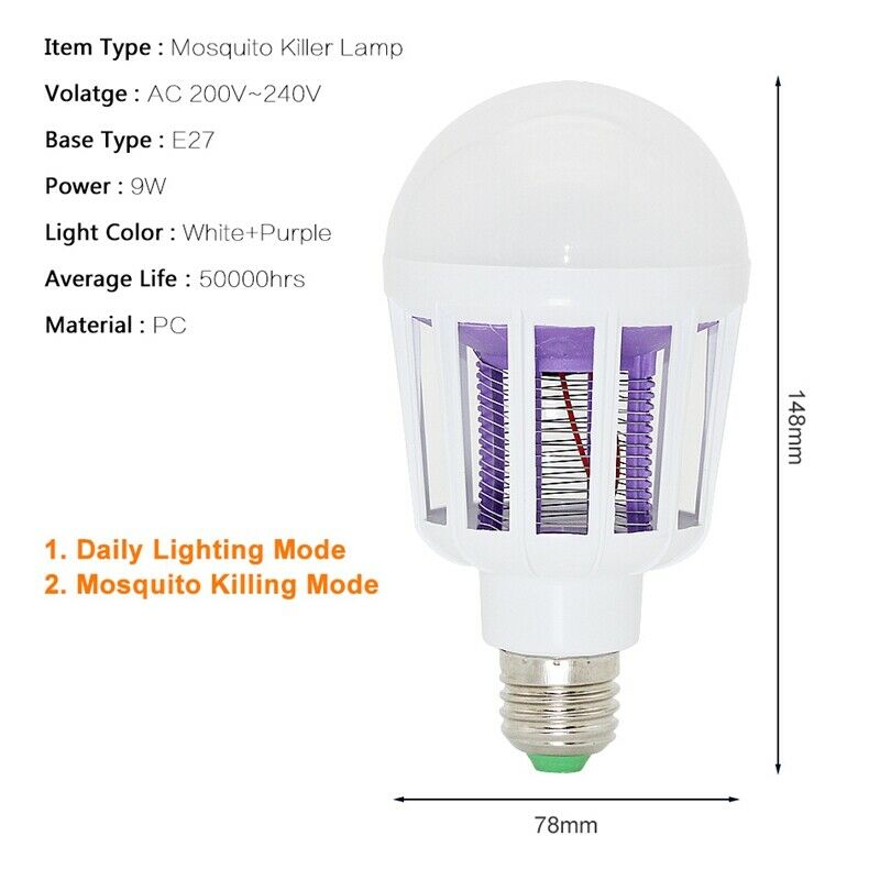 220V E27 Led Mosquito Killer Lamp 9W Led Ball Light Anti Repellent Fly Bug