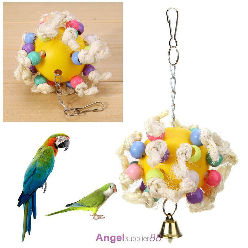 Bird Parrot Cage Hanging Swing Chew Toys Cockatiel Budgie Colorful Ball Perches