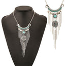 Retro Bohemian Gypsy Style Turquoise Tassel  Chain Choker Pendant Necklace AT3C