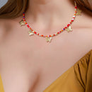 Charm Colorful Beads Choker Necklace Women Butterfly Sweet Clavicle Chain A