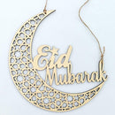 Wood Muslim Eid Mubarak Moon Hang Ornament Ramadan Festival Party Pendant
