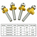 4 Piece 1/2'' 3/8'' 1/4'' 1/8'' Round Over Edge Forming Router Bits - 1/4" Shank