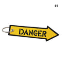 Yellow Danger Keychain Embroidery Luggage Tag Motorcycle Key Chain Ring Nice