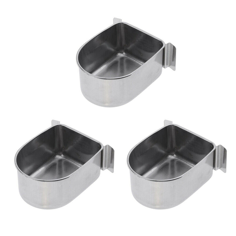 3 x Food & Water Bird Cup, Stainless Steel Feeding Dish Feeder for Parrot Macaw