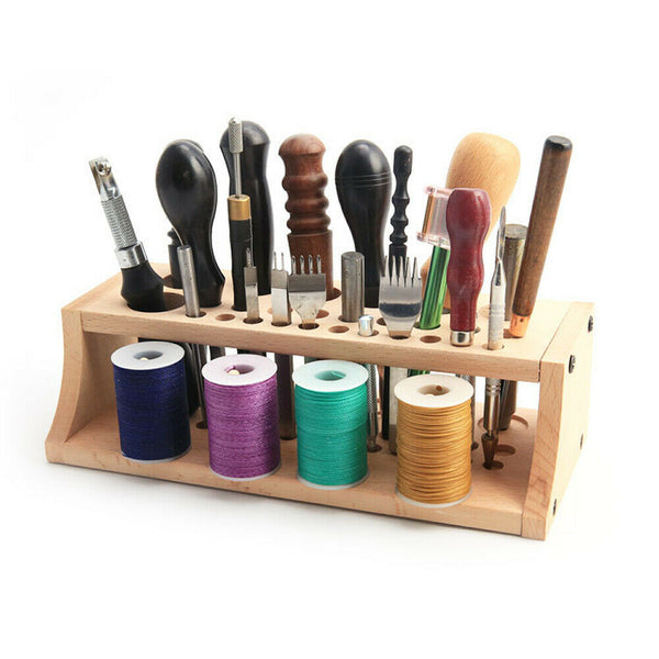 Practical Holder Organizer Wooden Multifunction Leather Tools Storage Rack DIY