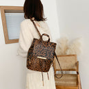 Fashion Leopard Women Backpack Retro PU Leather Shoulder Schoolbag (Yellow) A