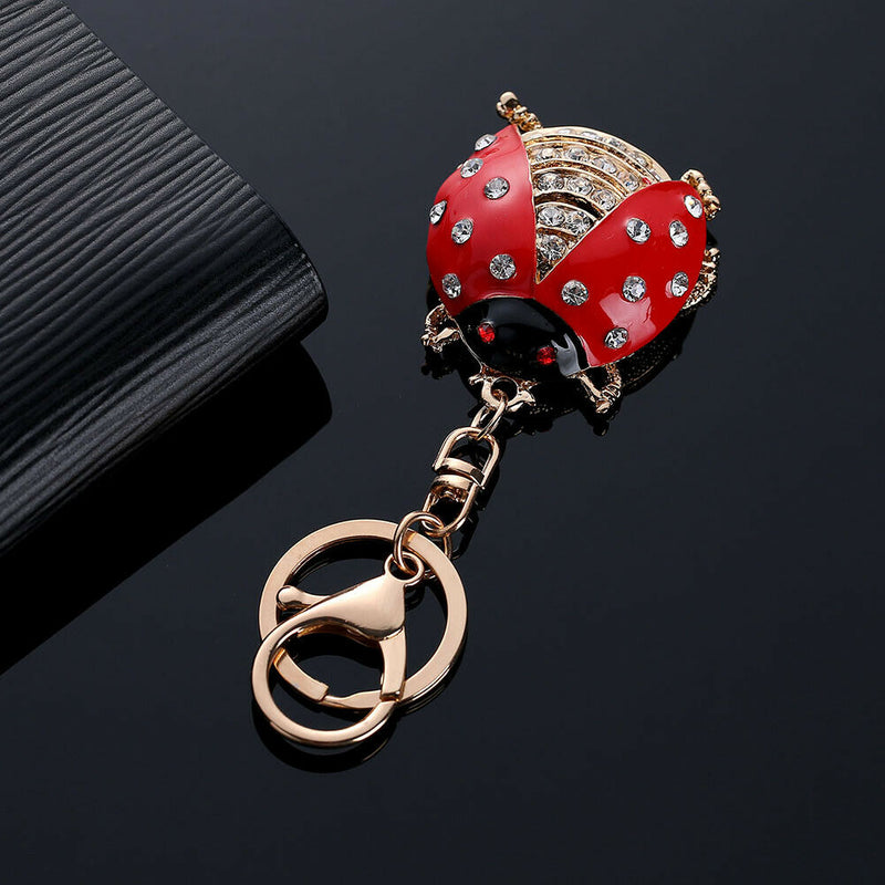 Cute Ladybug Pendant Key Chain Rhinestone Hangings Ring Bag Phone Decor Deluxe