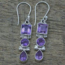 Boho Purple Ear Stud Sliver Plated Crystal Dangle Hook Drop Earrings Jewelry Gw