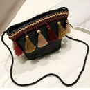 Women Tassel Coin Purse Diagonal Across The Shoulder Rattan Beach Bag(Brown)O5Y5