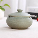 Ceramic Ashtray Cigarettes Ash Holder with Lid for Indoor or Outdoor Use Blue