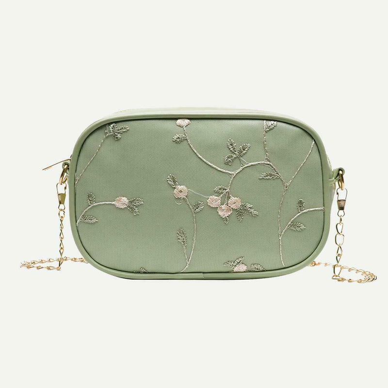 Lace Flower Shoulder Handbags Women Chain PU Leather Crossbody Bags (Green)