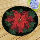 Red Flower Latch Hook Rug Making Kits Needlework Cushion + Wood Crochet Hook