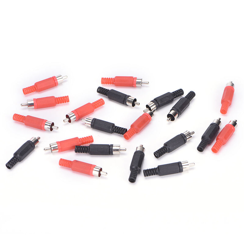 20 Pcs Black & Red Solder RCA Male Plug Audio Video Adapter Connector FE FT