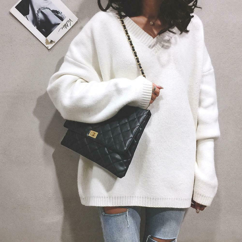 Fashion Women Shoulder Messenger Handbag Chain Leather Evening Bag (Black) A