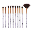 10pcs Marble Pattern Makeup Brushes Set Eyebrow Eyelash Blending Tools
