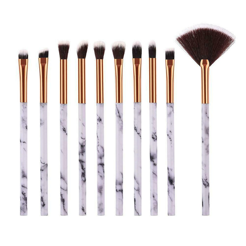10pcs Marble Pattern Makeup Brushes Set Eyebrow Eyelash Blending Tools