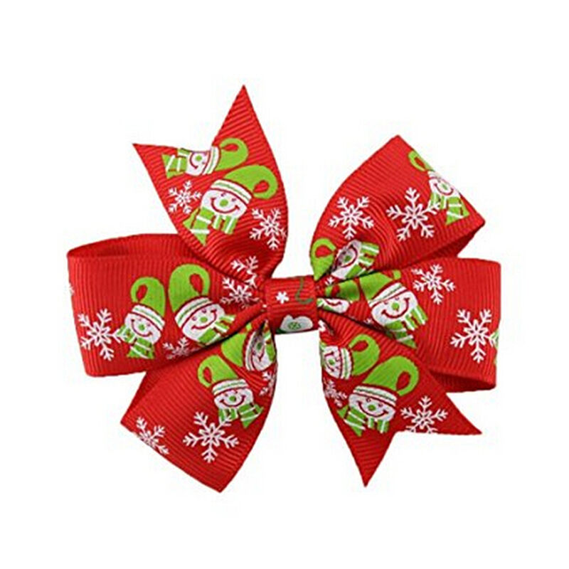 6Pcs Girl Christmas Holiday Gift Snowflake Ribbon Hair Bows Clip Girl HairpiN`US
