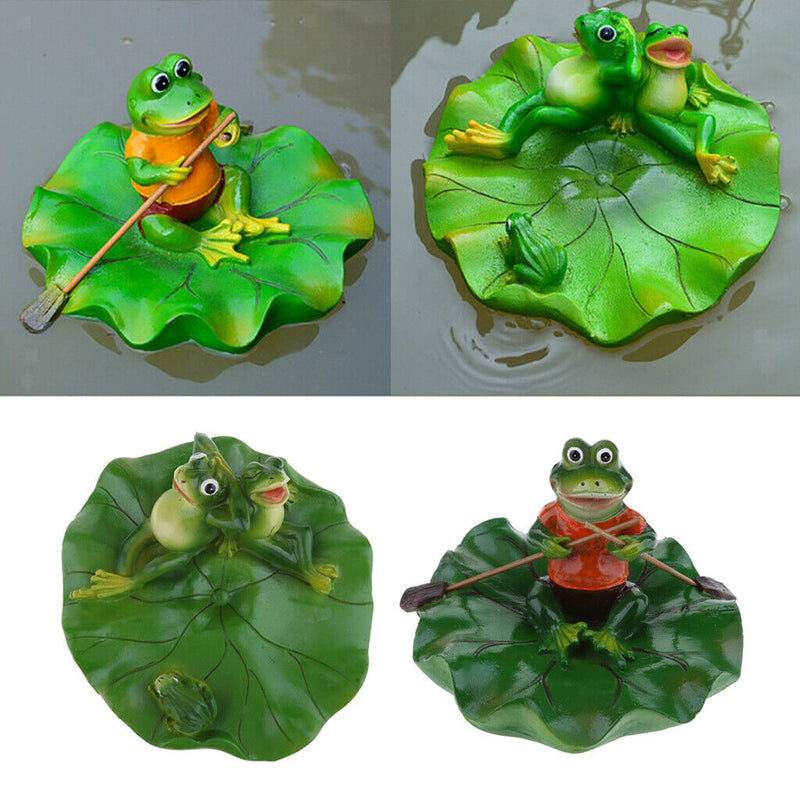 2x Artificial Lotus Leaf Frog Water Floating Ornament Pond Decoration Family &