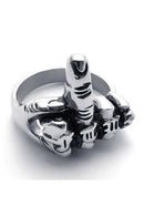 Jewelry biker men's ring, stainless steel, retro middle finger, black + sil A2C8