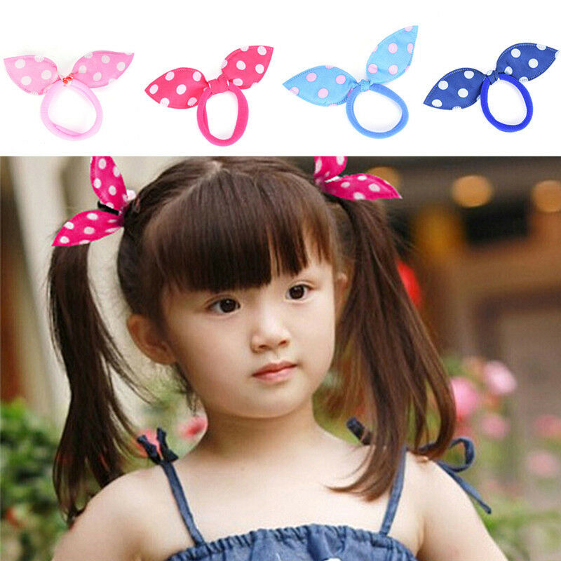 20X Girl Rabbit Bunny Ears Dotted Hair Ties Scrunchie Ponytail Holder HairBan Gw