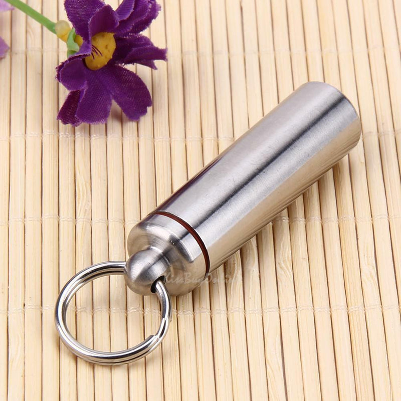 Waterproof Stainless Steel Medicine Pill Container Holder Box Bottle Key Chain